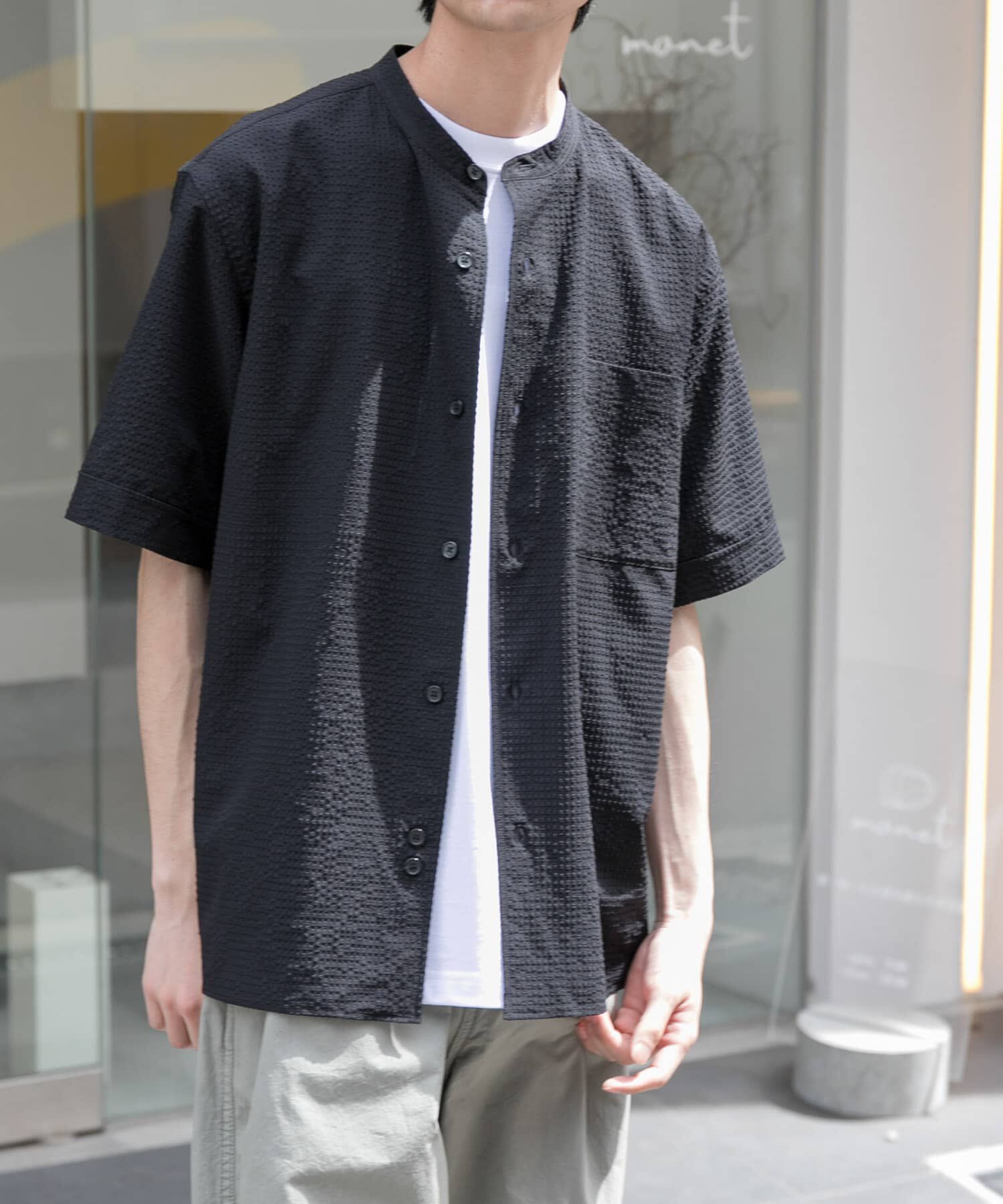 URBAN RESEARCH DOORS「FORK&SPOON　アニヴェンサッカーシャツ」|シャツ・ブラウス|ブラック