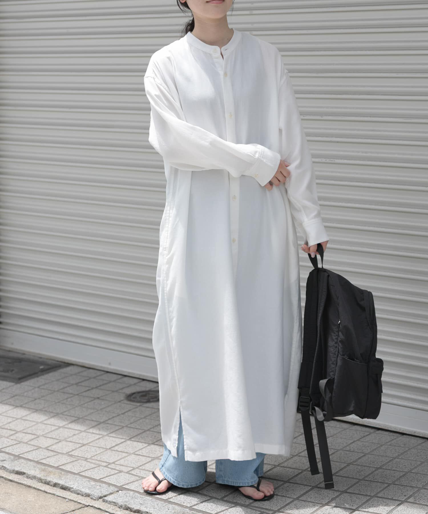 URBAN RESEARCH DOORS「FORK&SPOON　バンドカラーダブルクロスシャツワンピース」|ワンピース|