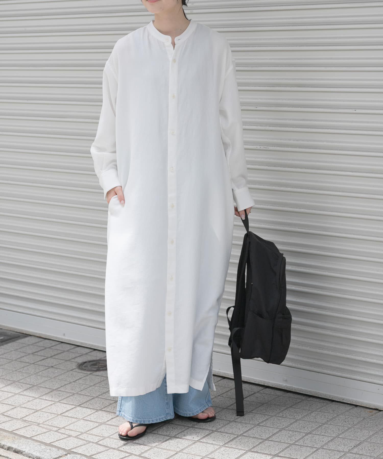 URBAN RESEARCH DOORS「FORK&SPOON　バンドカラーダブルクロスシャツワンピース」|ワンピース|