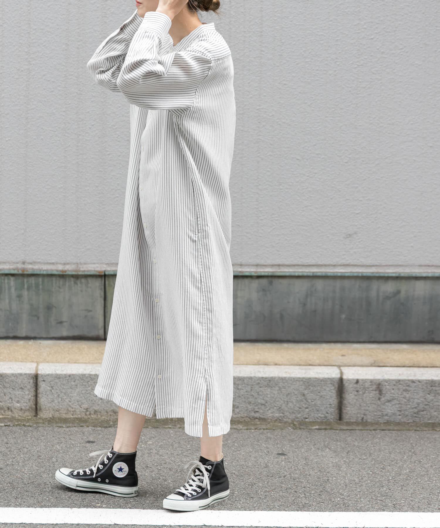URBAN RESEARCH DOORS「FORK&SPOON　バンドカラーダブルクロスシャツワンピース」|ワンピース|