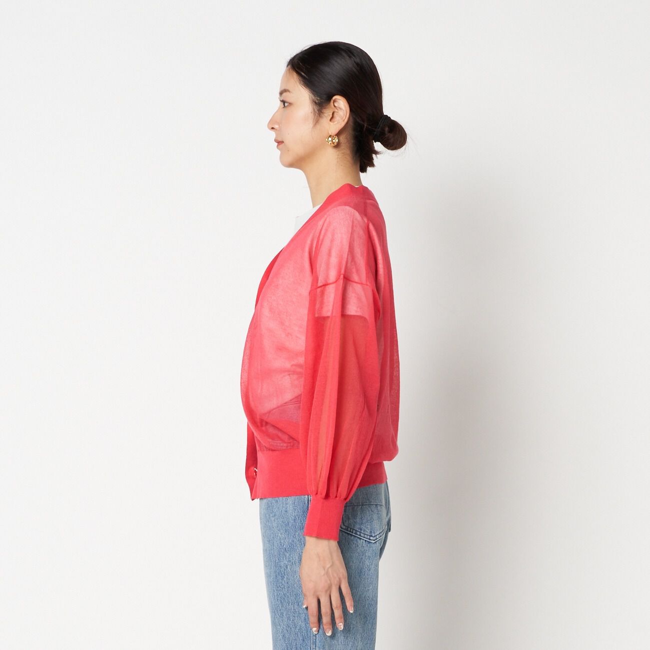 HELIOPOLE「HELIOPOLE SHEER BORDER V NECK CARDIGAN」|ニット・セーター|