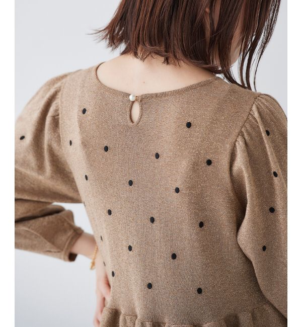 le.coeur blanc「《手洗い可能》Perle Peche ラメドット刺繍ペプラムニット」|ニット・セーター|