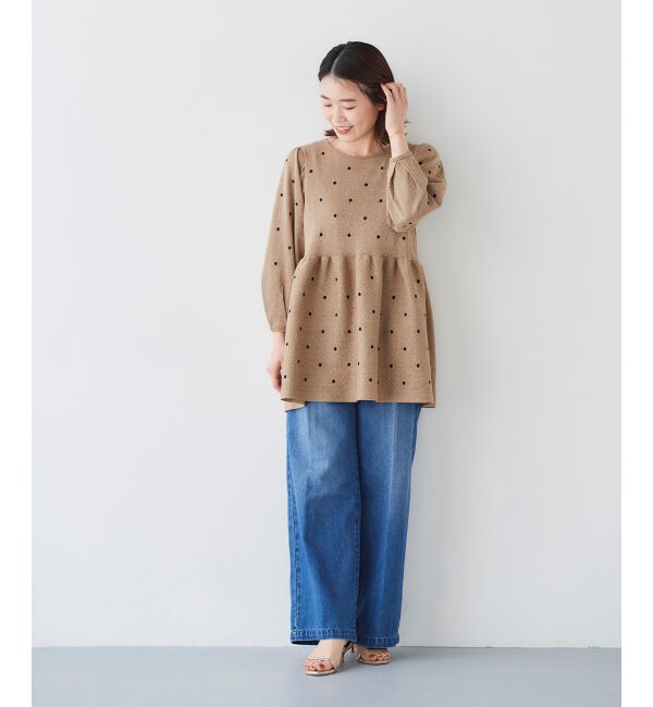 le.coeur blanc「《手洗い可能》Perle Peche ラメドット刺繍ペプラムニット」|ニット・セーター|