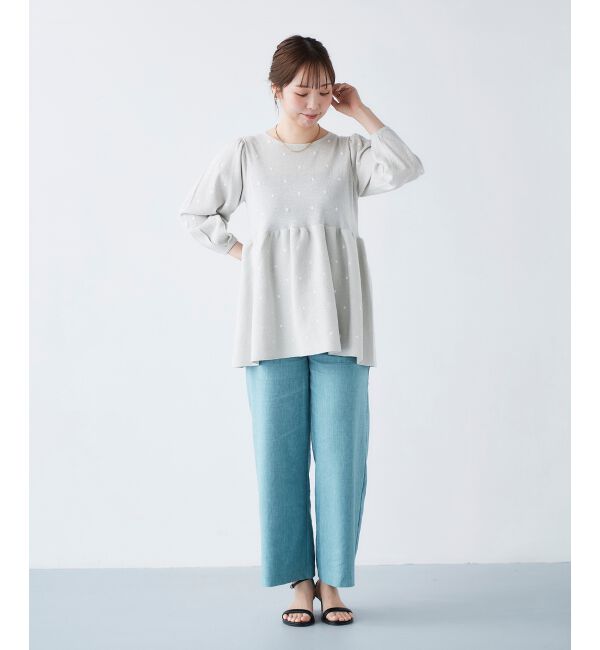le.coeur blanc「《手洗い可能》Perle Peche ラメドット刺繍ペプラムニット」|ニット・セーター|