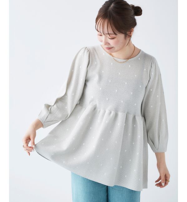 le.coeur blanc「《手洗い可能》Perle Peche ラメドット刺繍ペプラムニット」|ニット・セーター|
