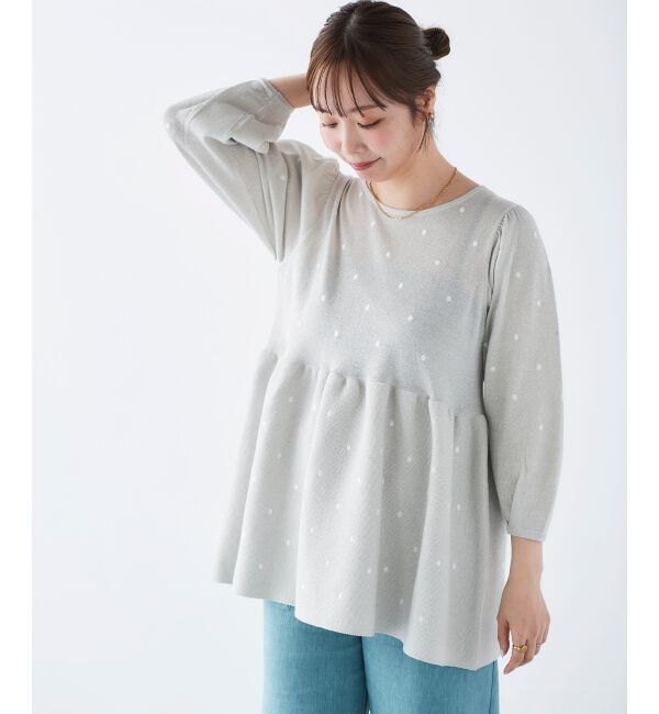 le.coeur blanc「《手洗い可能》Perle Peche ラメドット刺繍ペプラムニット」|ニット・セーター|
