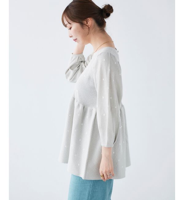 le.coeur blanc「《手洗い可能》Perle Peche ラメドット刺繍ペプラムニット」|ニット・セーター|