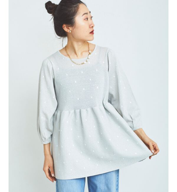 le.coeur blanc「《手洗い可能》Perle Peche ラメドット刺繍ペプラムニット」|ニット・セーター|
