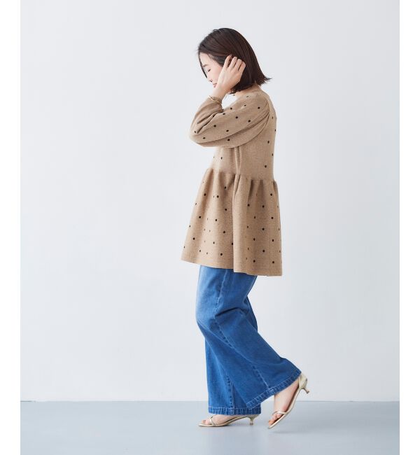 le.coeur blanc「《手洗い可能》Perle Peche ラメドット刺繍ペプラムニット」|ニット・セーター|