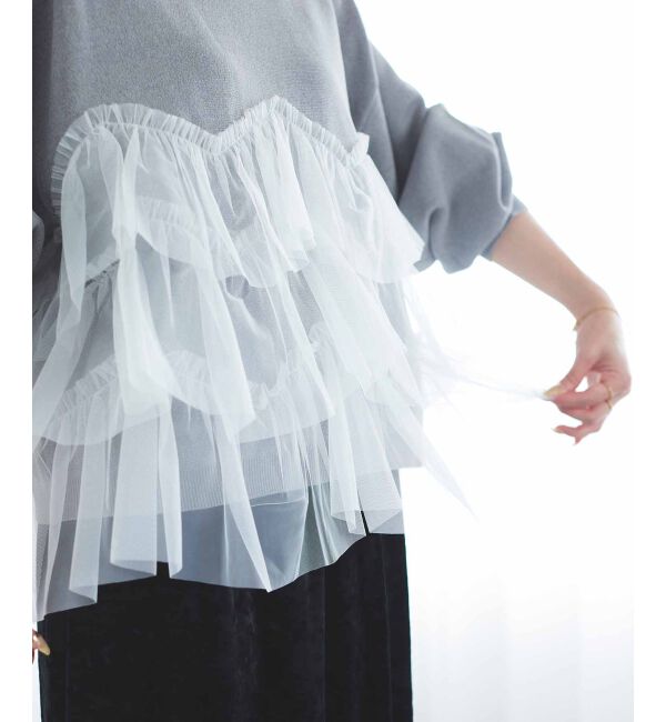le.coeur blanc「《手洗い可能》Perle Peche チュールキリカエニット」|ニット・セーター|