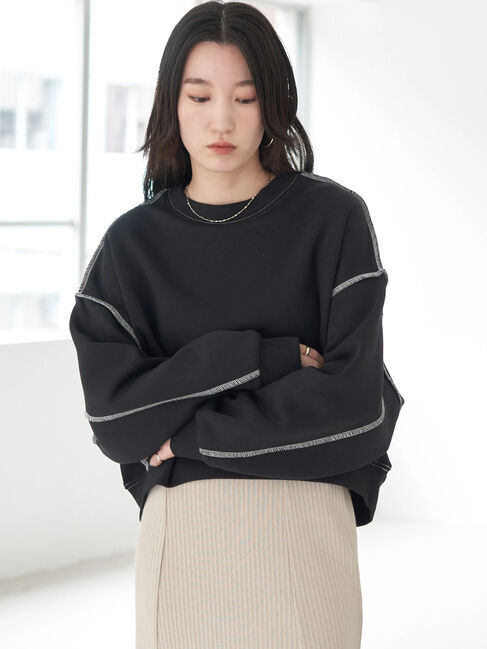earth music&ecology「配色ステッチウラキモウプルオーバー」|Tシャツ・カットソー|ブラック