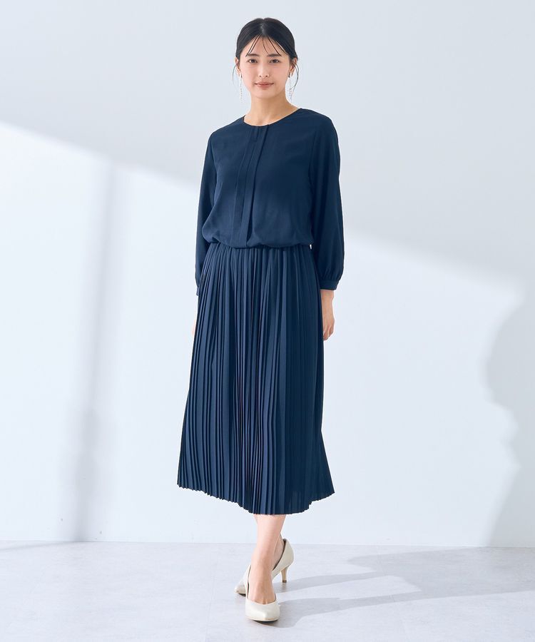 YECCA VECCA「ジョーゼットプリーツワンピース」|ワンピース|Navy
