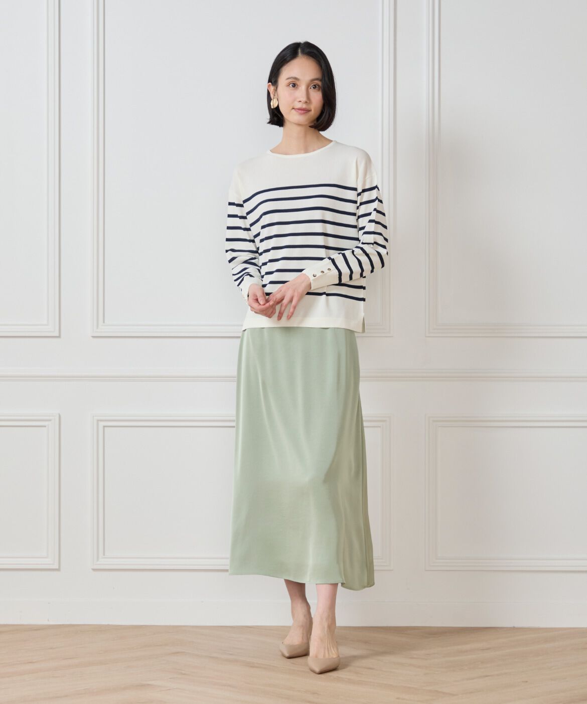 7-IDconcept.「《大きいサイズ》サテンナローセミフレアスカート」|スカート|