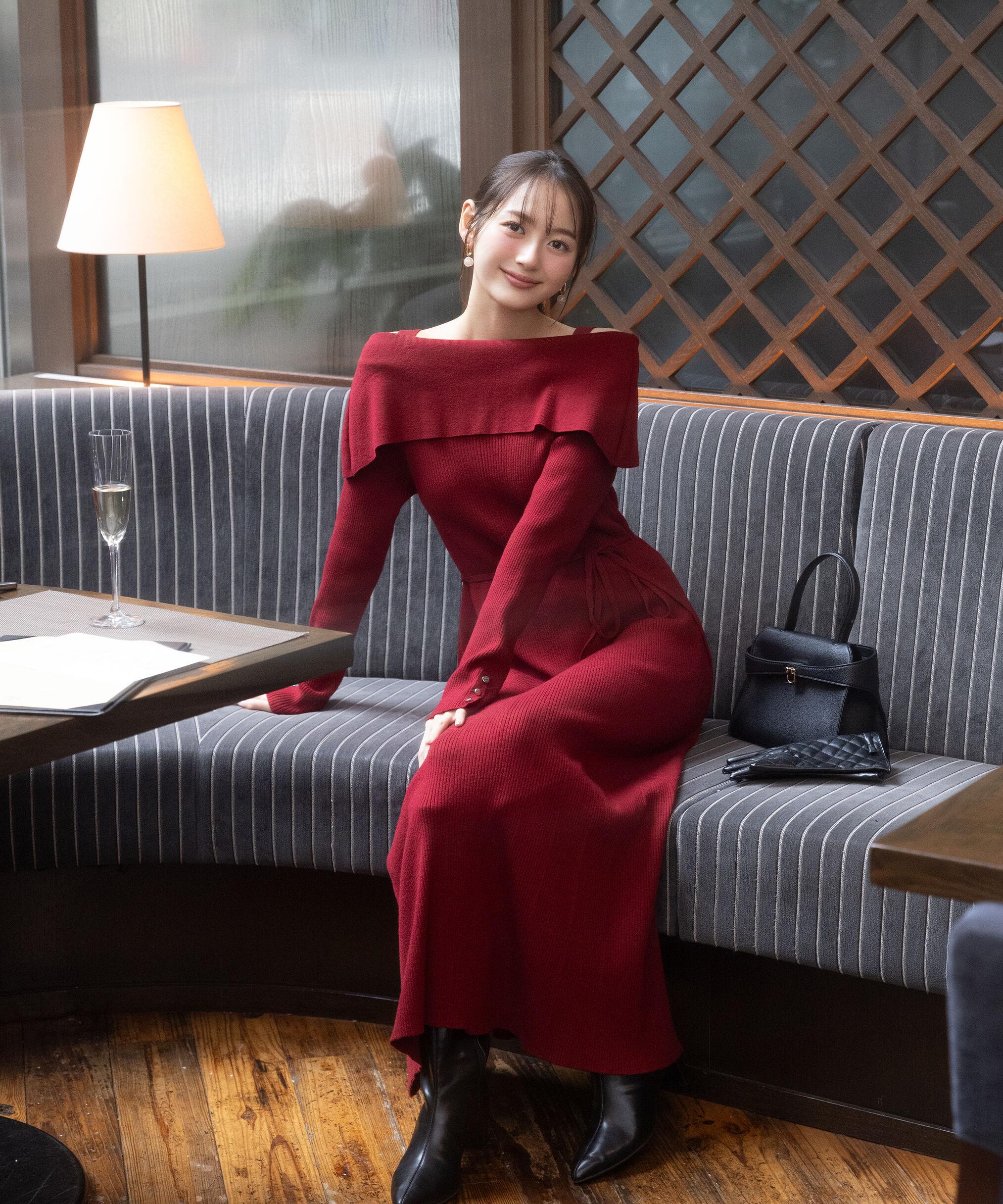 PROPORTION BODY DRESSING「オフショルリブニットワンピース 25AW」|ワンピース|レッド