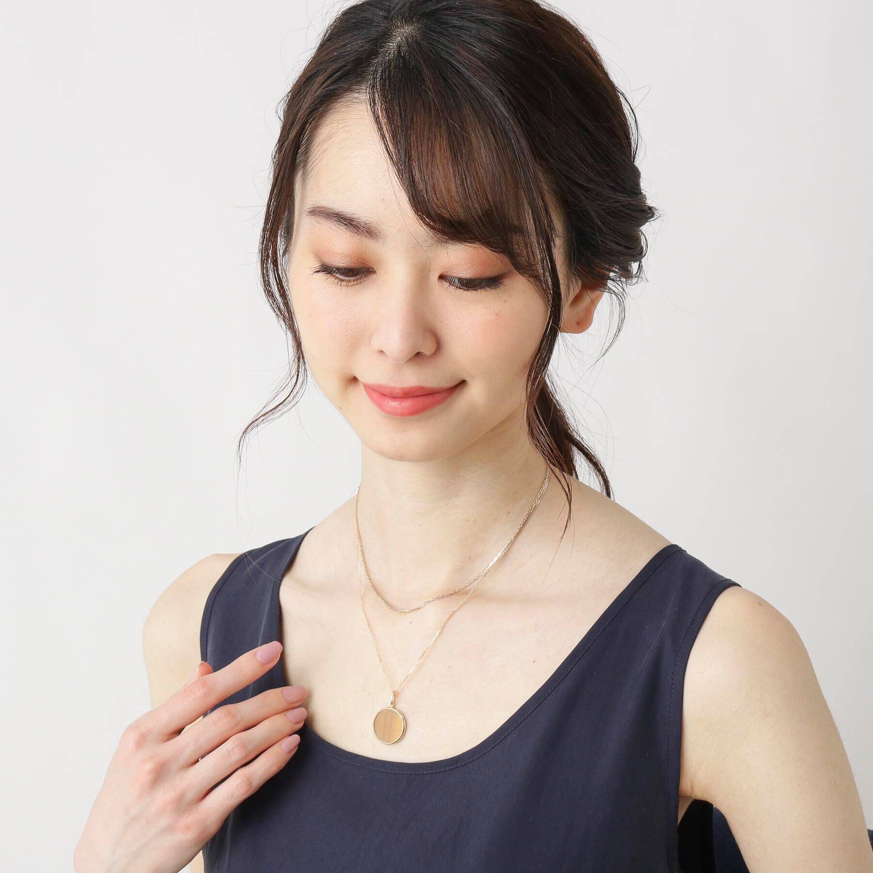 COCOSHNIK「K10カラーストーン（タイガーズアイ）めがね留め ネックレス 大」|ネックレス|