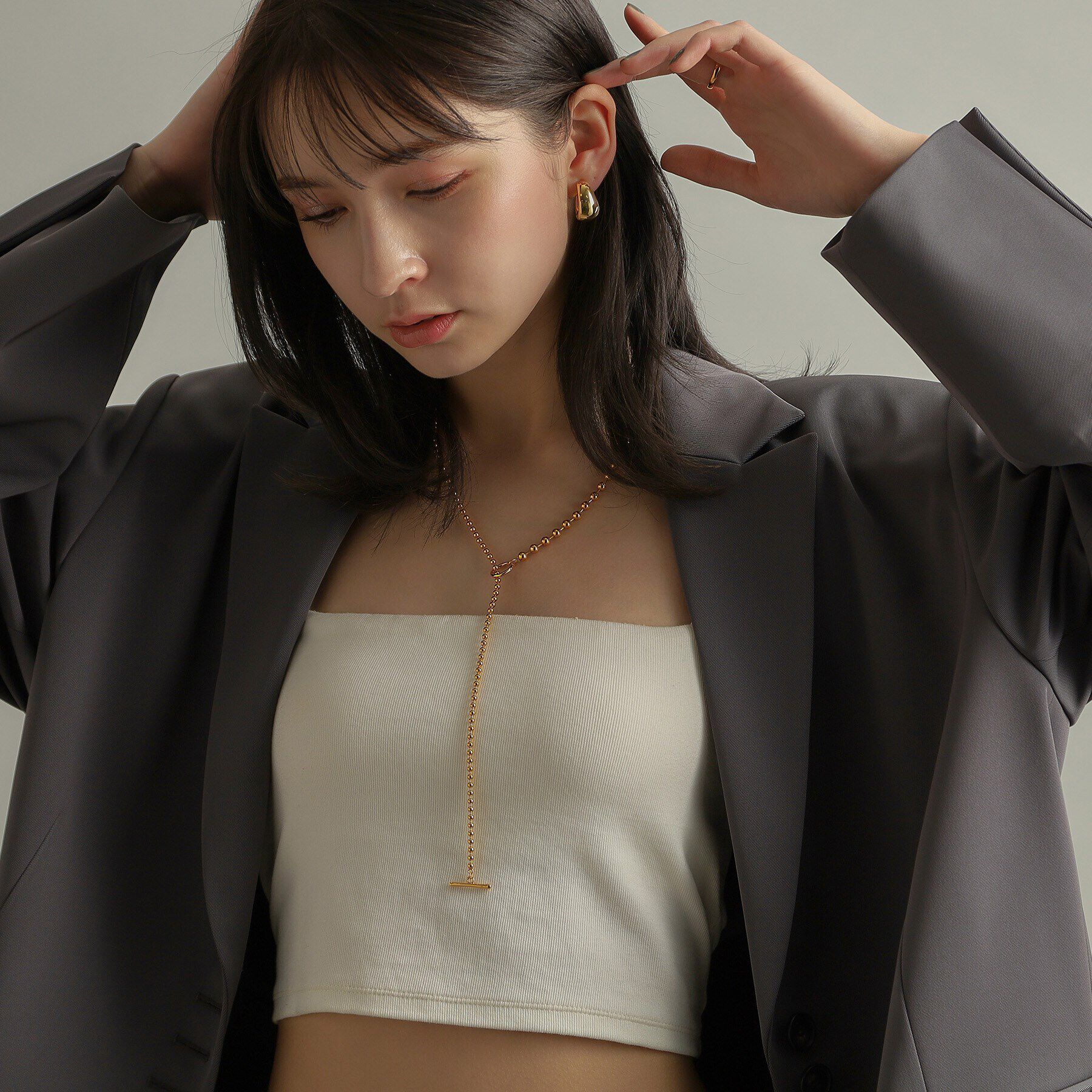 COCOSHNIK ONKITSCH「シルバー ミックスネックレス ボールチェーンマンテル GP」|ネックレス|