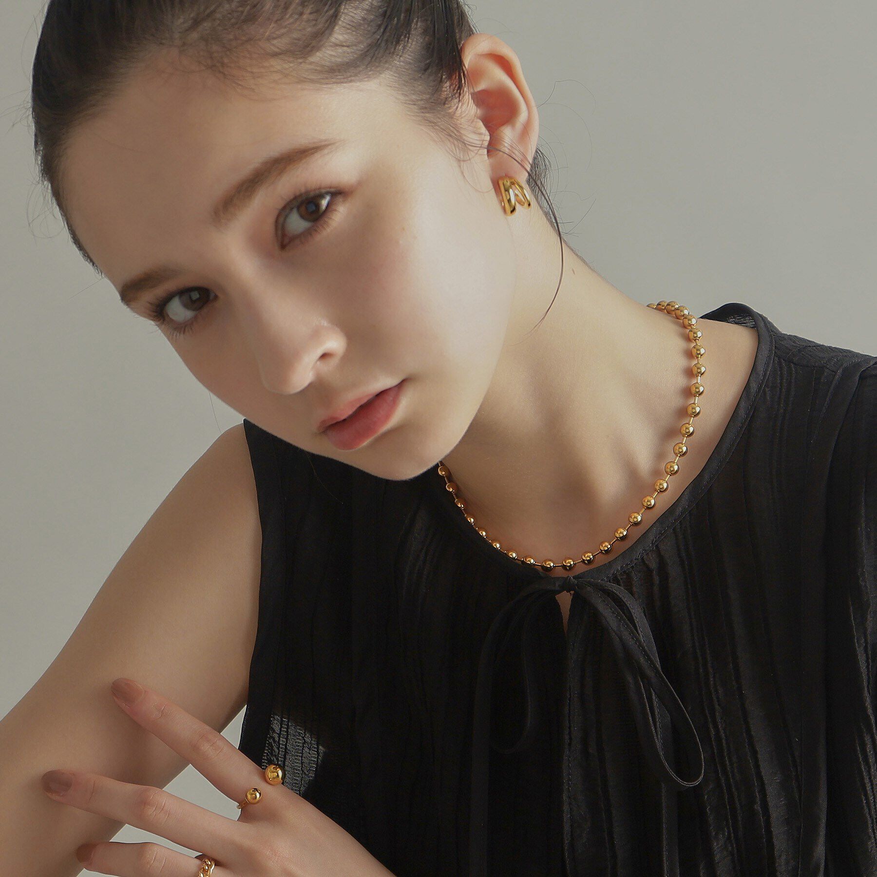 COCOSHNIK ONKITSCH「シルバー デザインチェーン ボールネックレスL GP」|ネックレス|