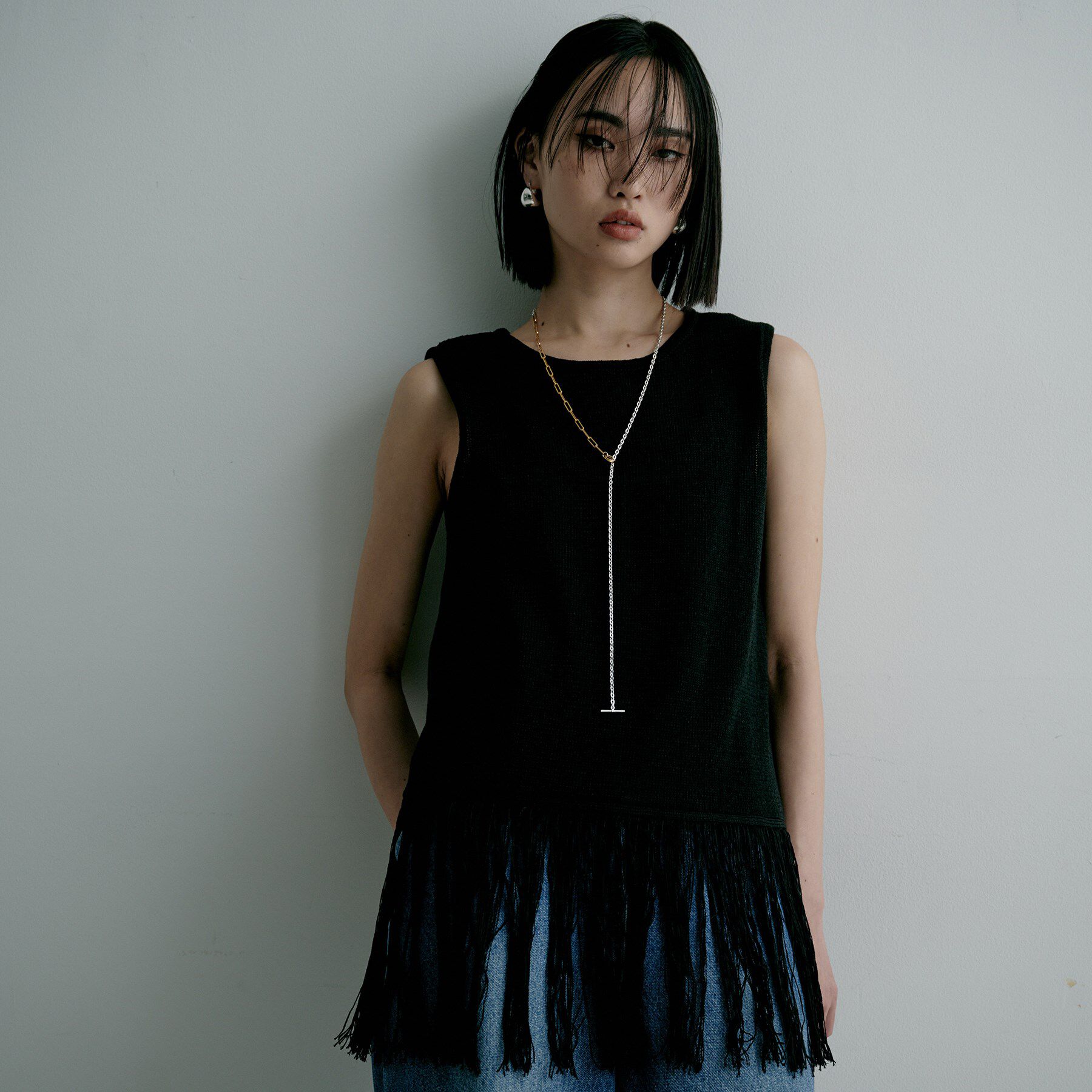 COCOSHNIK ONKITSCH「シルバー コンビカラー フラットオーバル フラットケーブルマンテルネックレス」|ネックレス|