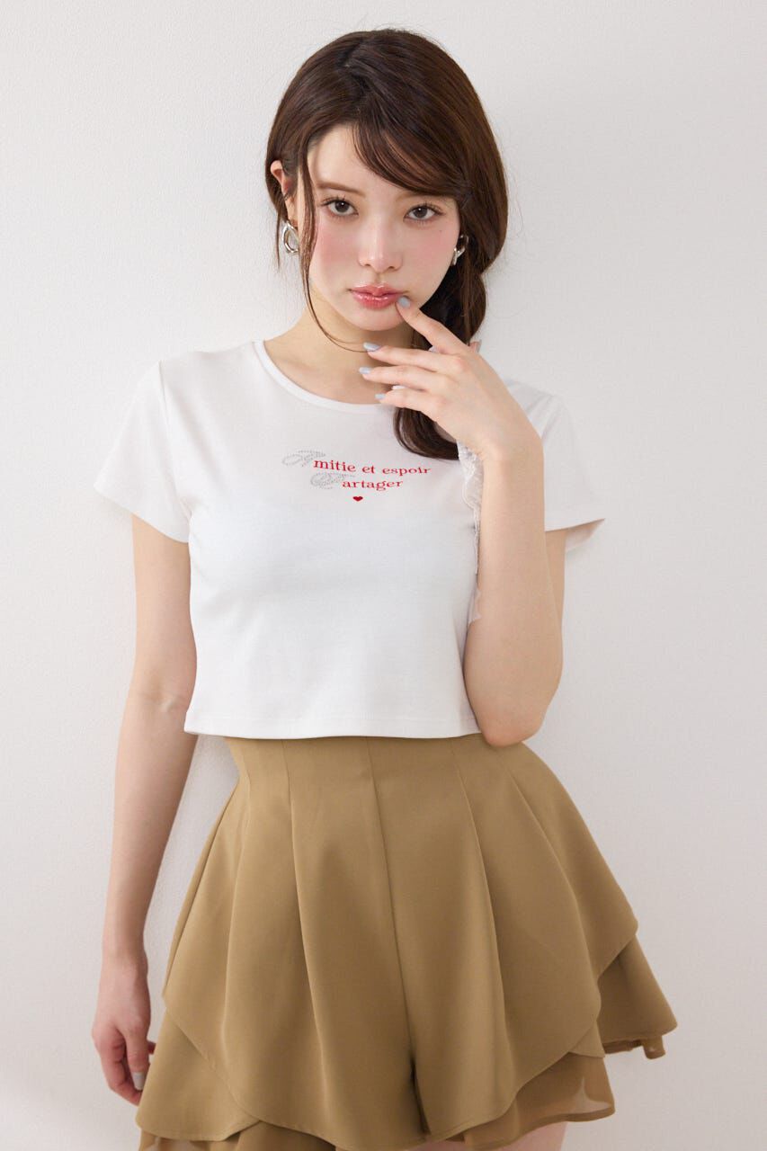 rienda「ラインストーンコンパクトロゴTシャツ」|Tシャツ・カットソー|WHT