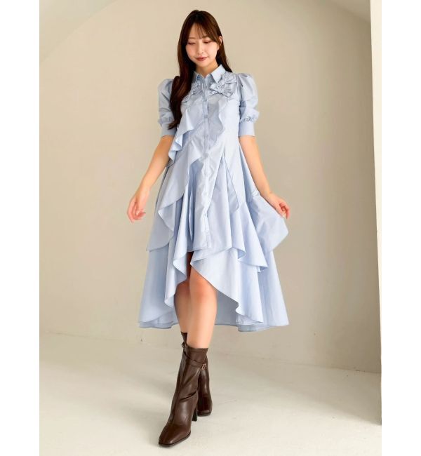 dazzlin「リボンディティールイレヘムシャツワンピース」|ワンピース|