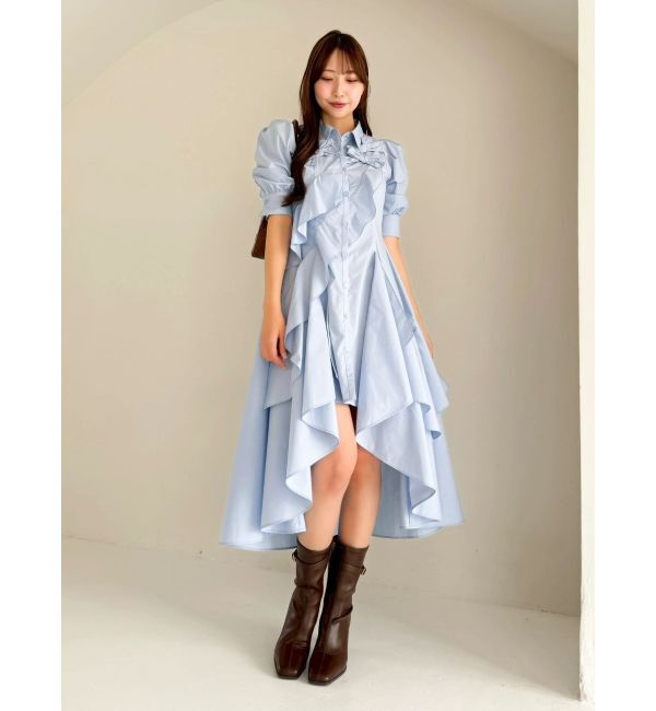 dazzlin「リボンディティールイレヘムシャツワンピース」|ワンピース|