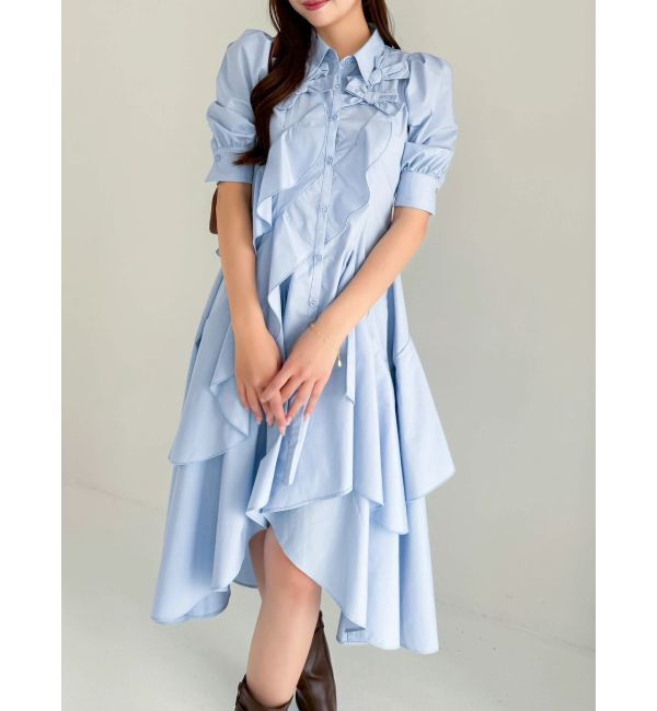 dazzlin「リボンディティールイレヘムシャツワンピース」|ワンピース|