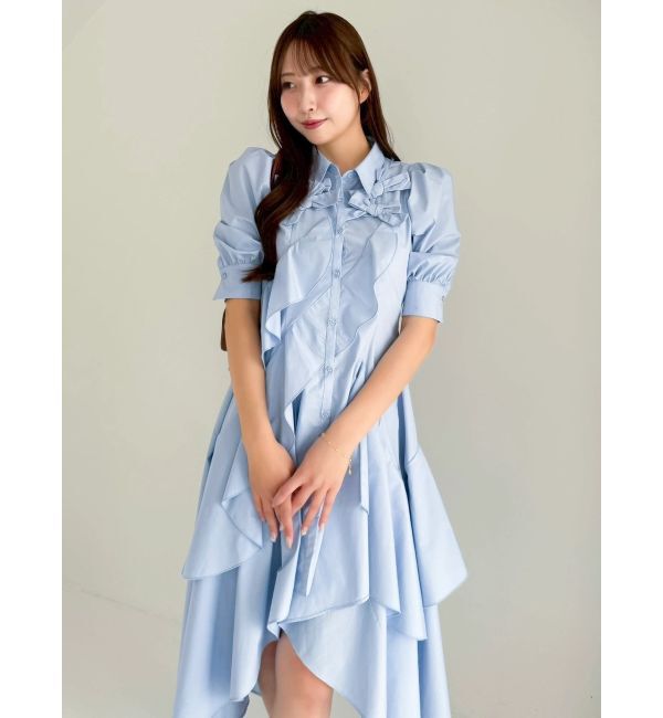 dazzlin「リボンディティールイレヘムシャツワンピース」|ワンピース|