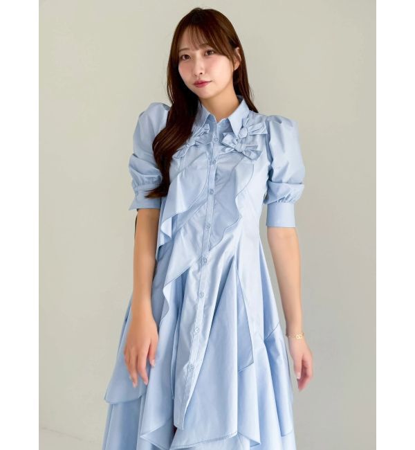 dazzlin「リボンディティールイレヘムシャツワンピース」|ワンピース|