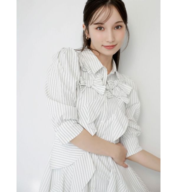 dazzlin「リボンディティールイレヘムシャツワンピース」|ワンピース|