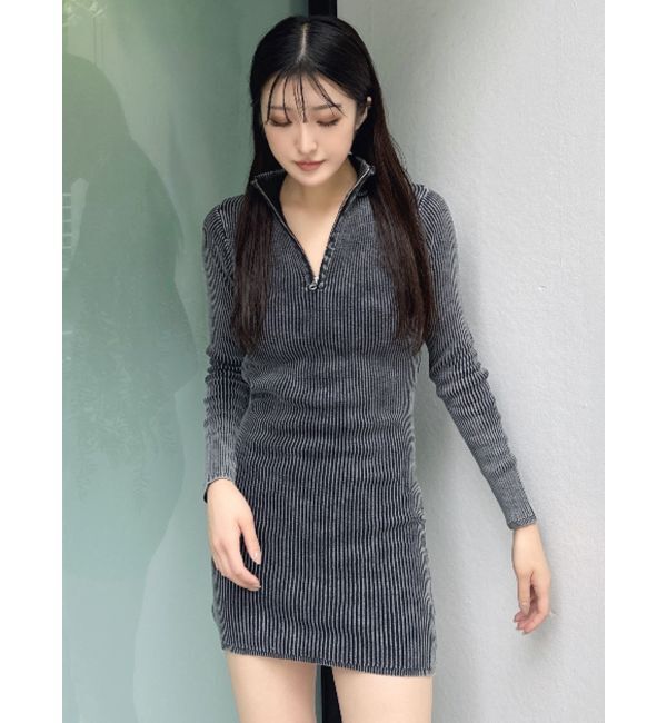 GYDA「ブリーチハーフZIP long sleeveニットワンピース」|ワンピース|
