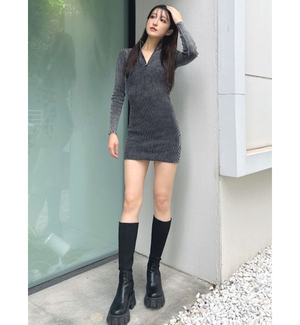 GYDA「ブリーチハーフZIP long sleeveニットワンピース」|ワンピース|