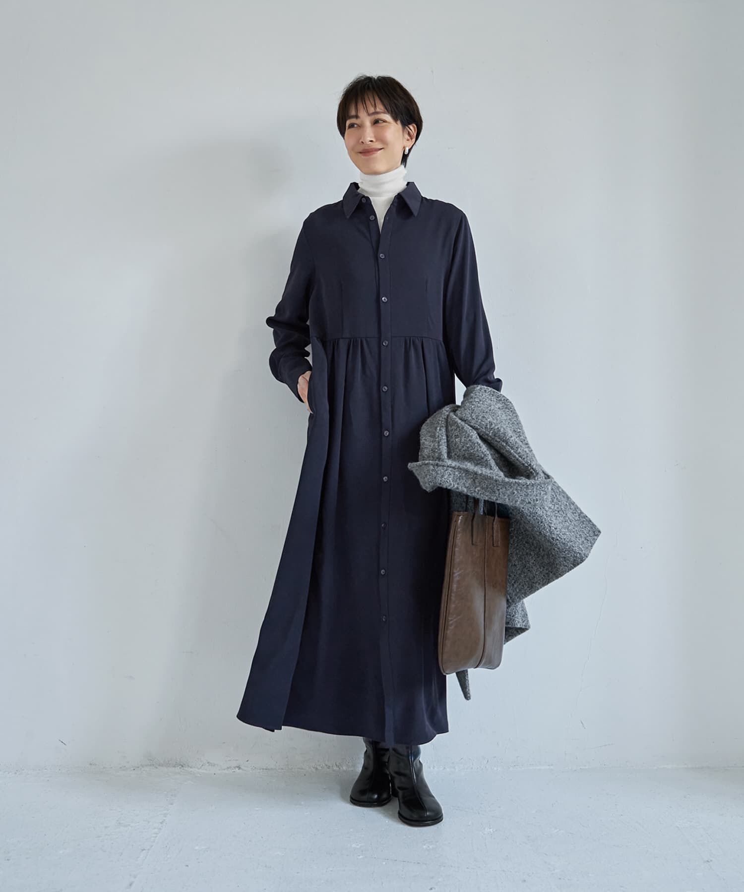 STYLE DELI「さらさらツイルロングシャツワンピース」|ワンピース|ネイビー