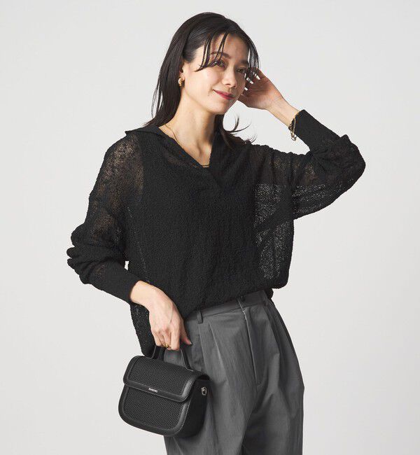 UNITED ARROWS green label relaxing「ノットヤーン スキッパー プルオーバー ウォッシャブル」|ニット・セーター|BLACK