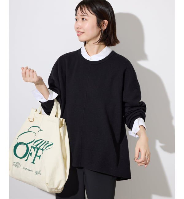 SLOBE IENA「《セットアップ対応可/追加》ウォッシャブルスムース クルーネックプルオーバー」|ニット・セーター|ブラック
