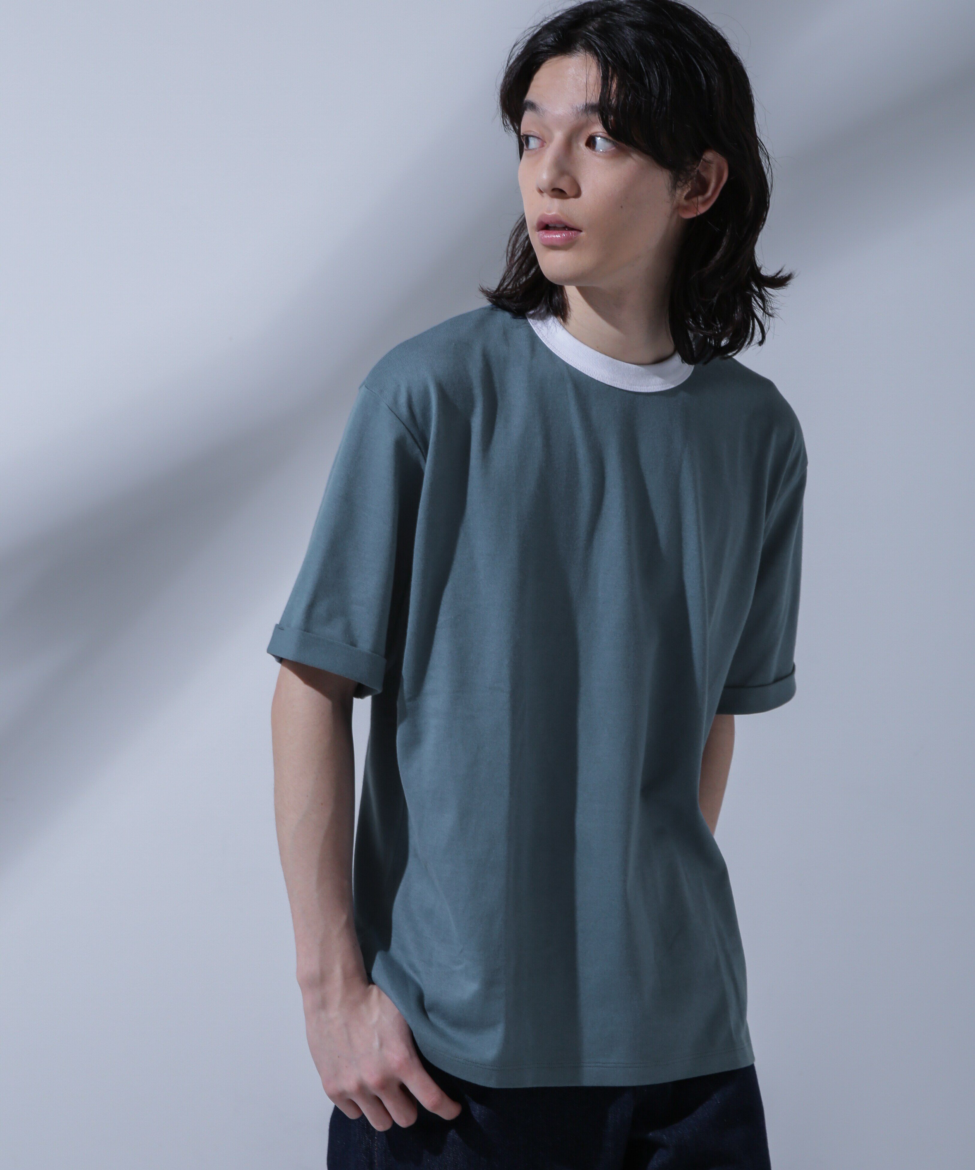nano･universe「Anti Soaked 汗染み防止 リンガーネックTシャツ」|Tシャツ・カットソー|ブルー