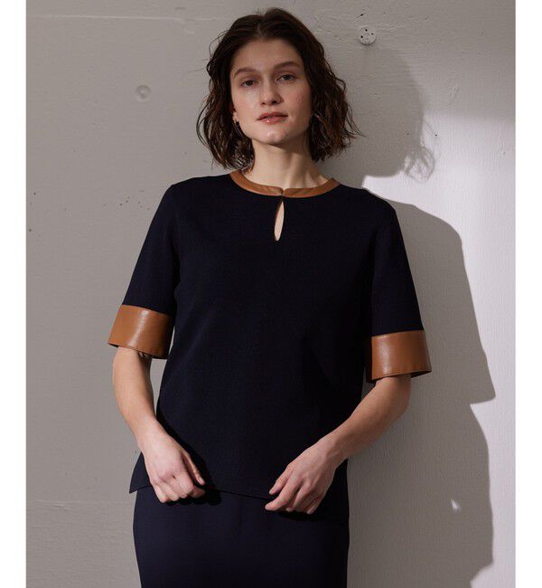BEIGE,「NADIA / ブラウスニットトップス」|ニット・セーター|Navy x Camel