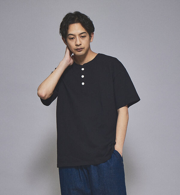 ABAHOUSE「【グッドウェア】USAコットン ヘンリーネック ショートスリーブ Tシャツ」|Tシャツ・カットソー|ブラック