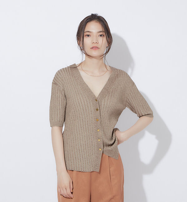 qualite「2WAY Vネックアシメニット」|ニット・セーター|ブラウン