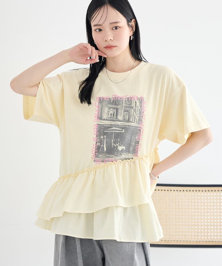 earth music&ecology「異素材ドッキンググラフィックTシャツ」|Tシャツ・カットソー|Ivory
