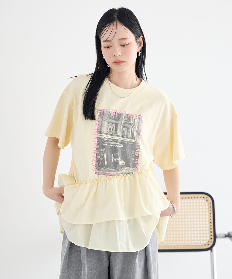 earth music&ecology「異素材ドッキンググラフィックTシャツ」|Tシャツ・カットソー|