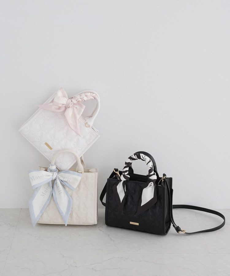 Maison de FLEUR「スカーフ付きリボンキルティング2Wayスクエアトート」|ハンドバッグ|
