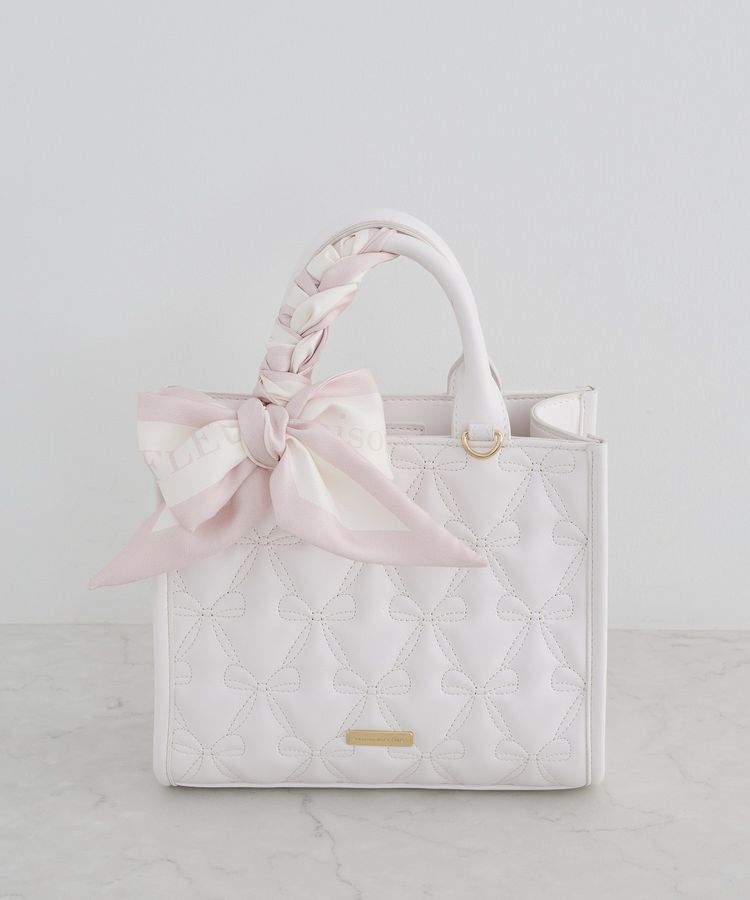 Maison de FLEUR「スカーフ付きリボンキルティング2Wayスクエアトート」|ハンドバッグ|ピンク