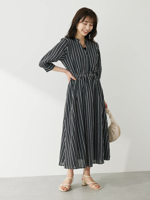 Green Parks「・ELENCARE　DUE　ドビーストライプワンピ」|ワンピース|Black