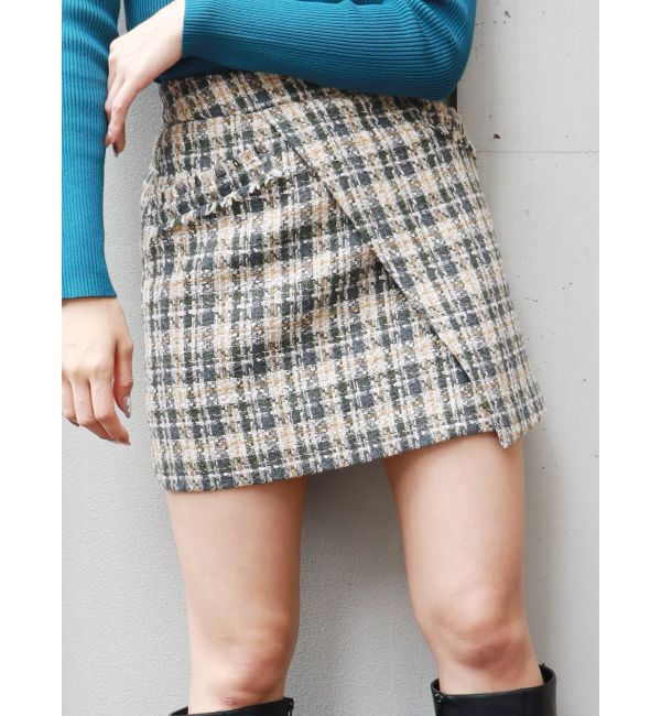 MURUA「ツイードラップミニスカート【セットアップ着用可】」|スカート|グレー