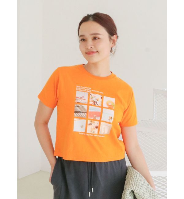 Ungrid「フォトプリントコンパクトTee」|Tシャツ・カットソー|オレンジ