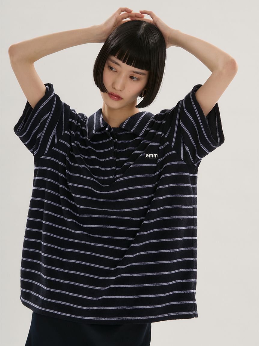 emmi atelier「emmiロゴパイルポロトップス【セットアップ対応】」|ポロシャツ|NVY