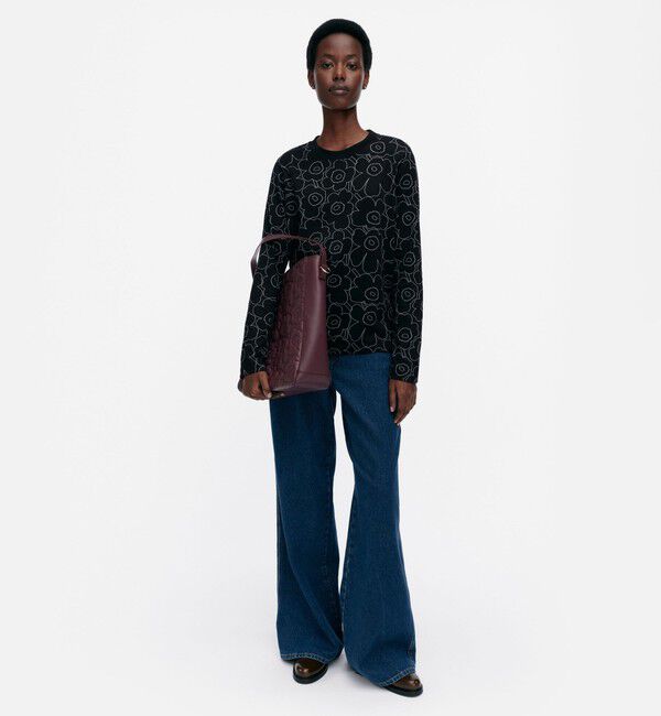 Marimekko「Sekunti Piirto Unikko カットソー」|シャツ・ブラウス|ブラック&times;グレー