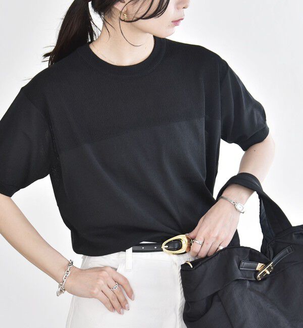 quaranciel「《予約》quaranciel:〈接触冷感/手洗い可能〉コンパクト シアー ニット TEE」|ニット・セーター|