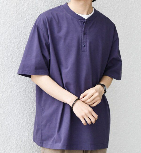 SHIPS any「SHIPS any:〈接触冷感/吸水速乾/UVカット/遮熱〉Raylock ヘンリーネック Tシャツ◆」|Tシャツ・カットソー|ネイビー
