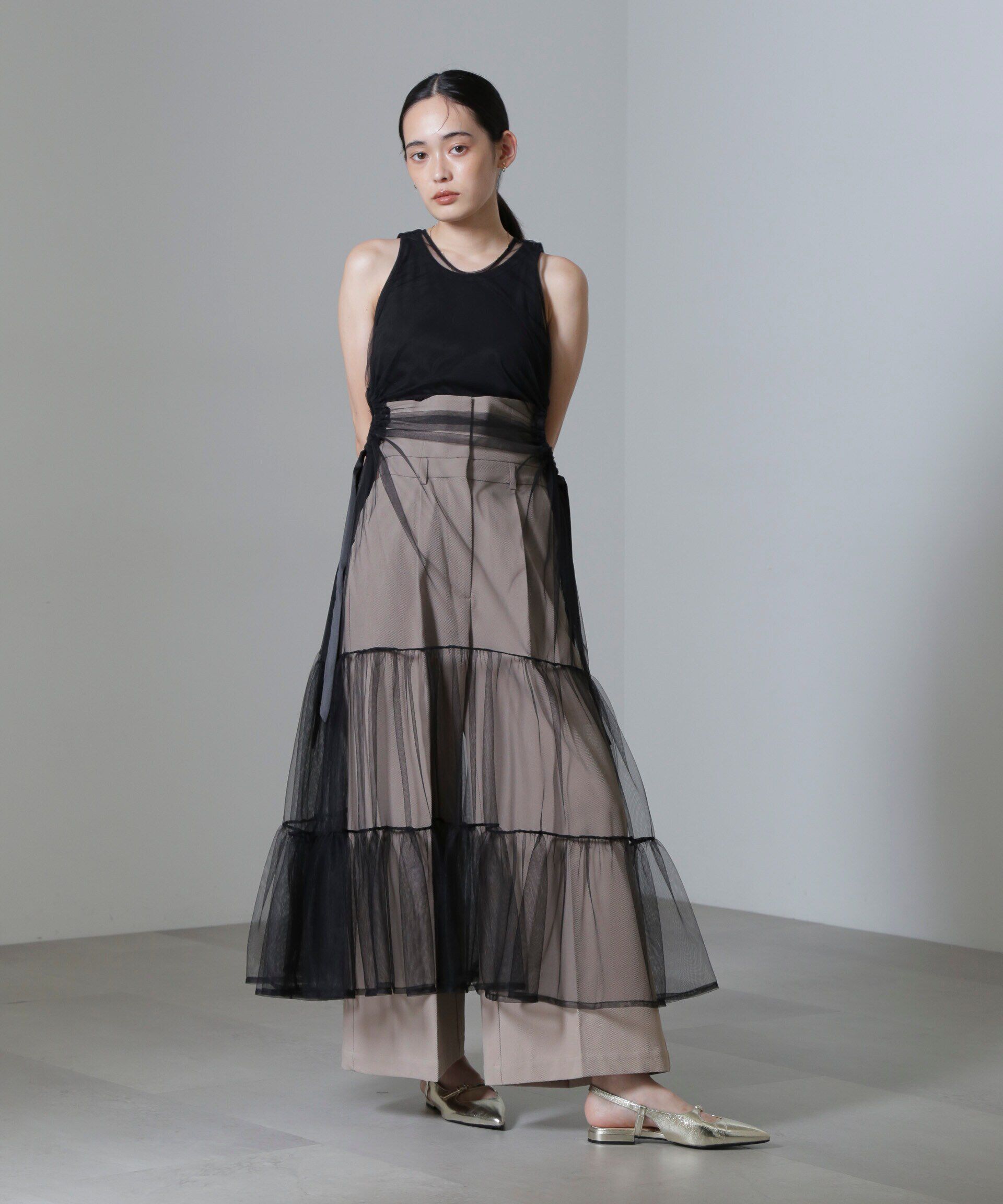 nano･universe「ESTHE/Tiered Tulle Cut-Out MaxiDress」|ワンピース|